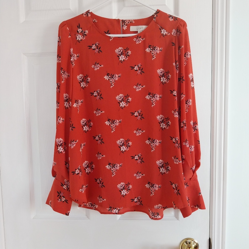 Vibrant Red Floral Blouse